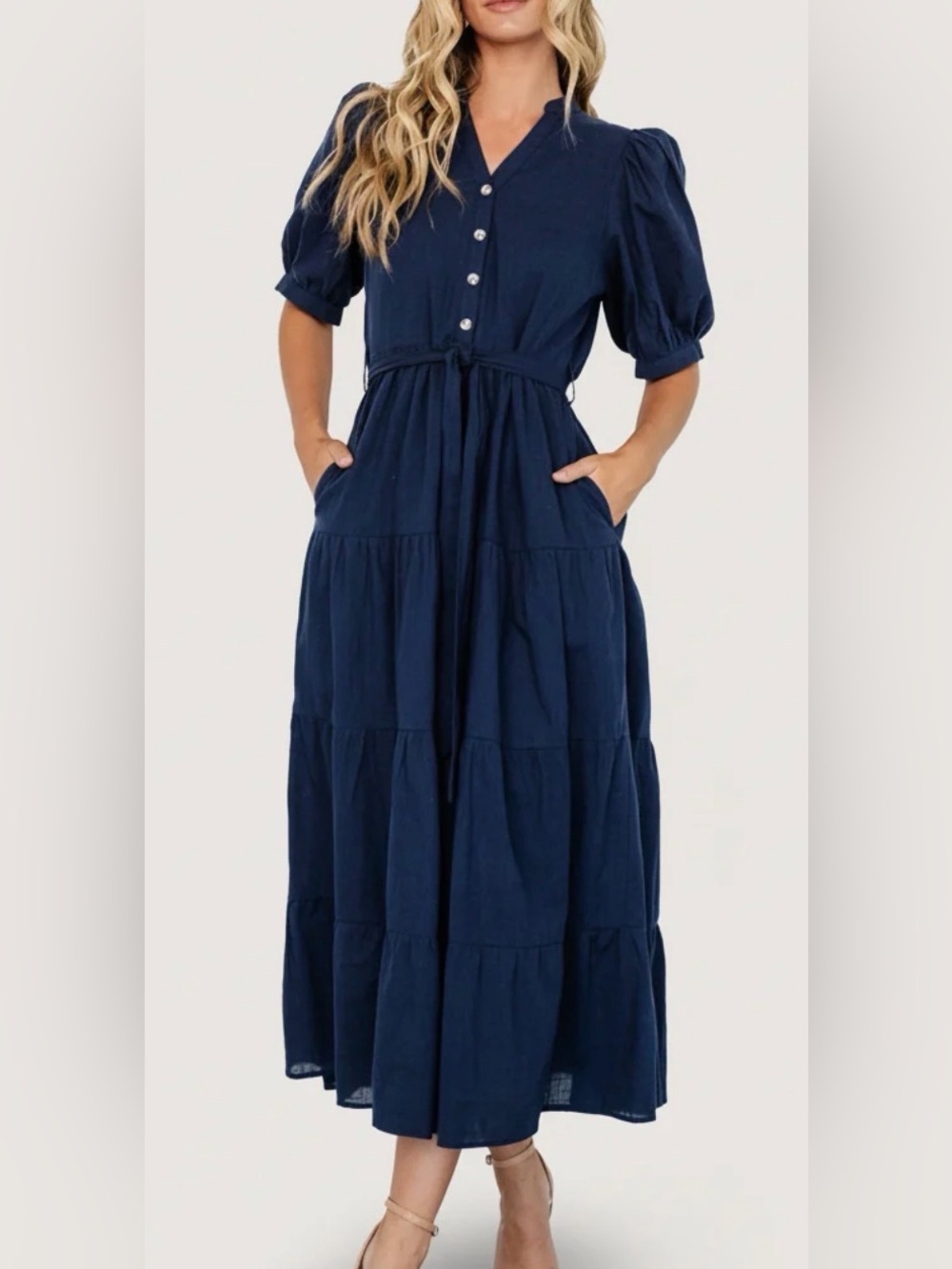 Baltic Born Camille Maxi Navy Tiered Dress with Striped Scarf Women’s Medium